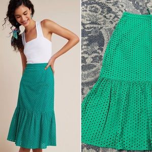 Anthropologie Maeve Aja Eyelet Midi Skirt size 4